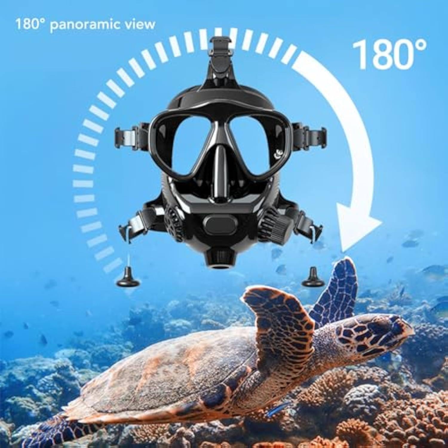 Maschera da snorkeling con supporto per fotocamera, maschera subacquea integrale per adulti, vista panoramica a 180°, anti-appannamento, a prova di perdite, attrezzatura da snorkeling