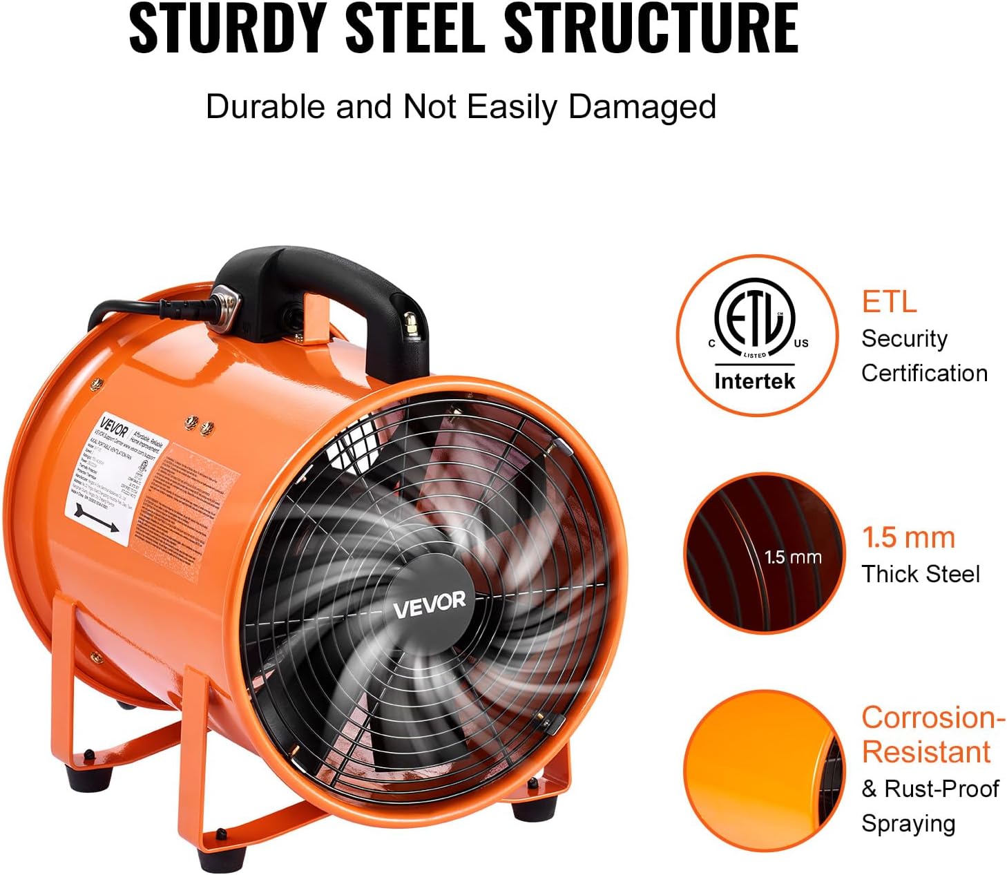 VEVOR Portable Ventilator with Hose, 2 Speed, 10 Inch Utility Blower Exhaust Fan with 33ft Flexible Duct, 292W 1948CFM High Velocity Industrial Air Mover for Extraction and Ventilation