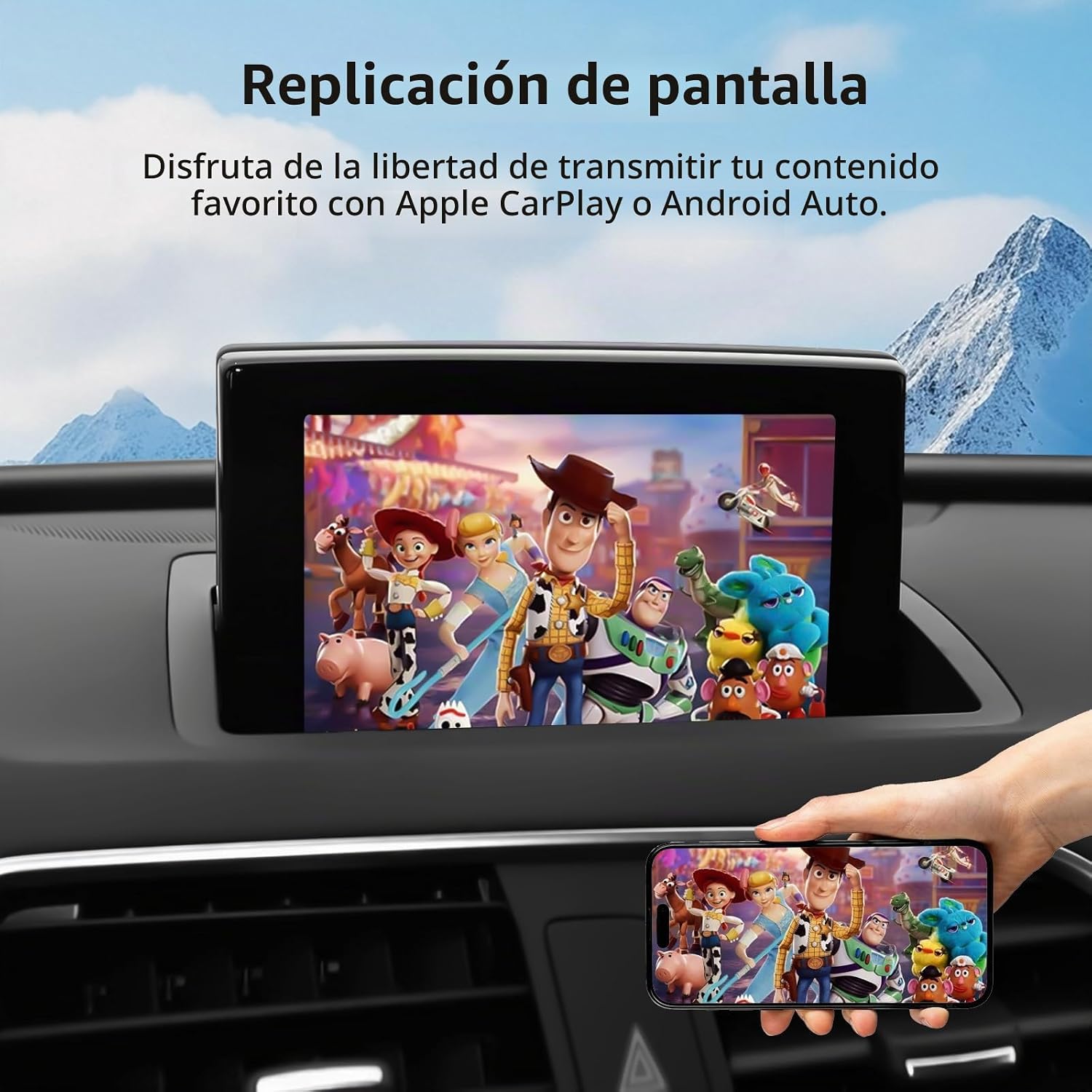 Screen mirroring feature displaying smartphone content on car screen