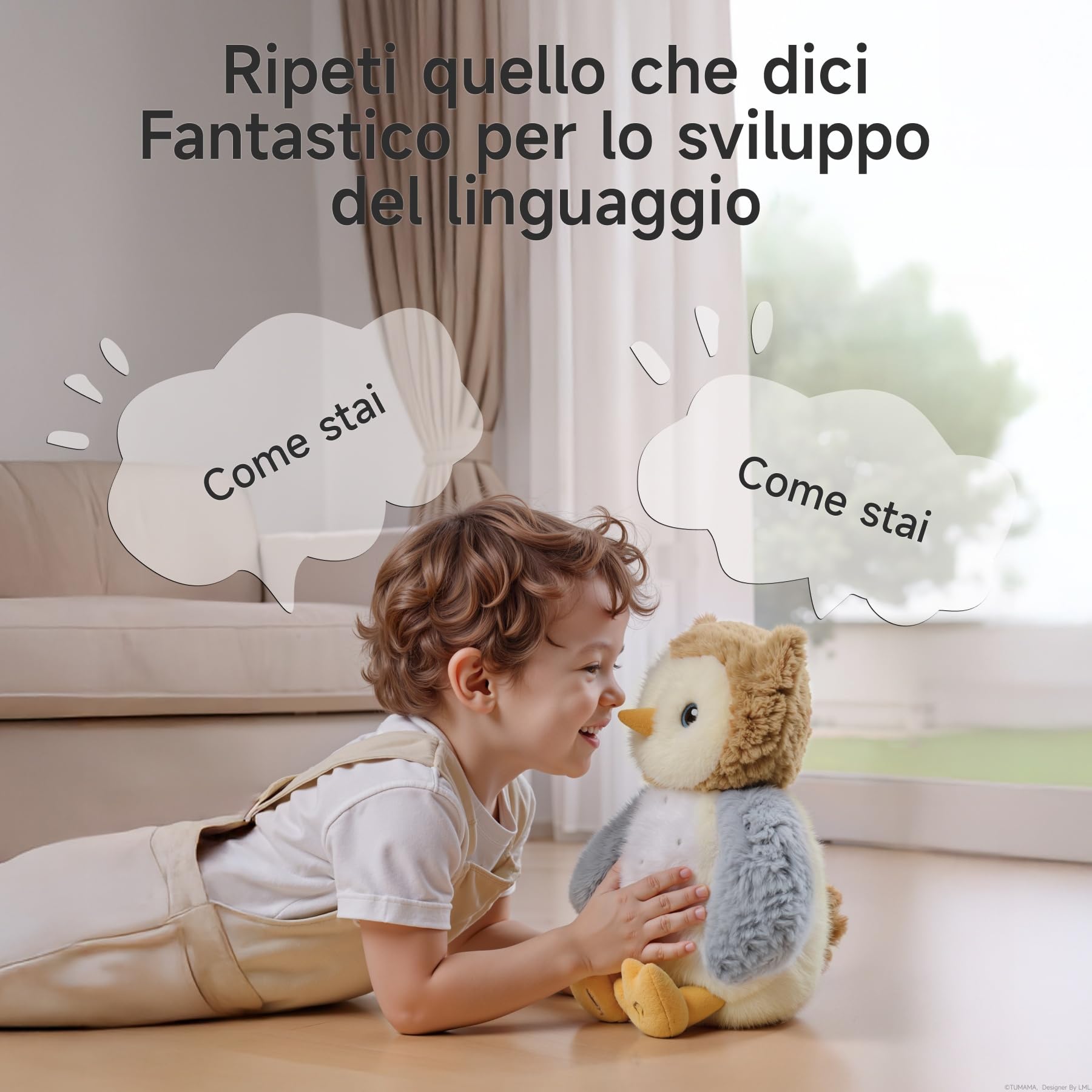 Peluche Gufo Interattivo, Gufo Peluche che Canta, Ripete, Giocattolo Educativo Elettronico, Regalo per Bambini e Neonati