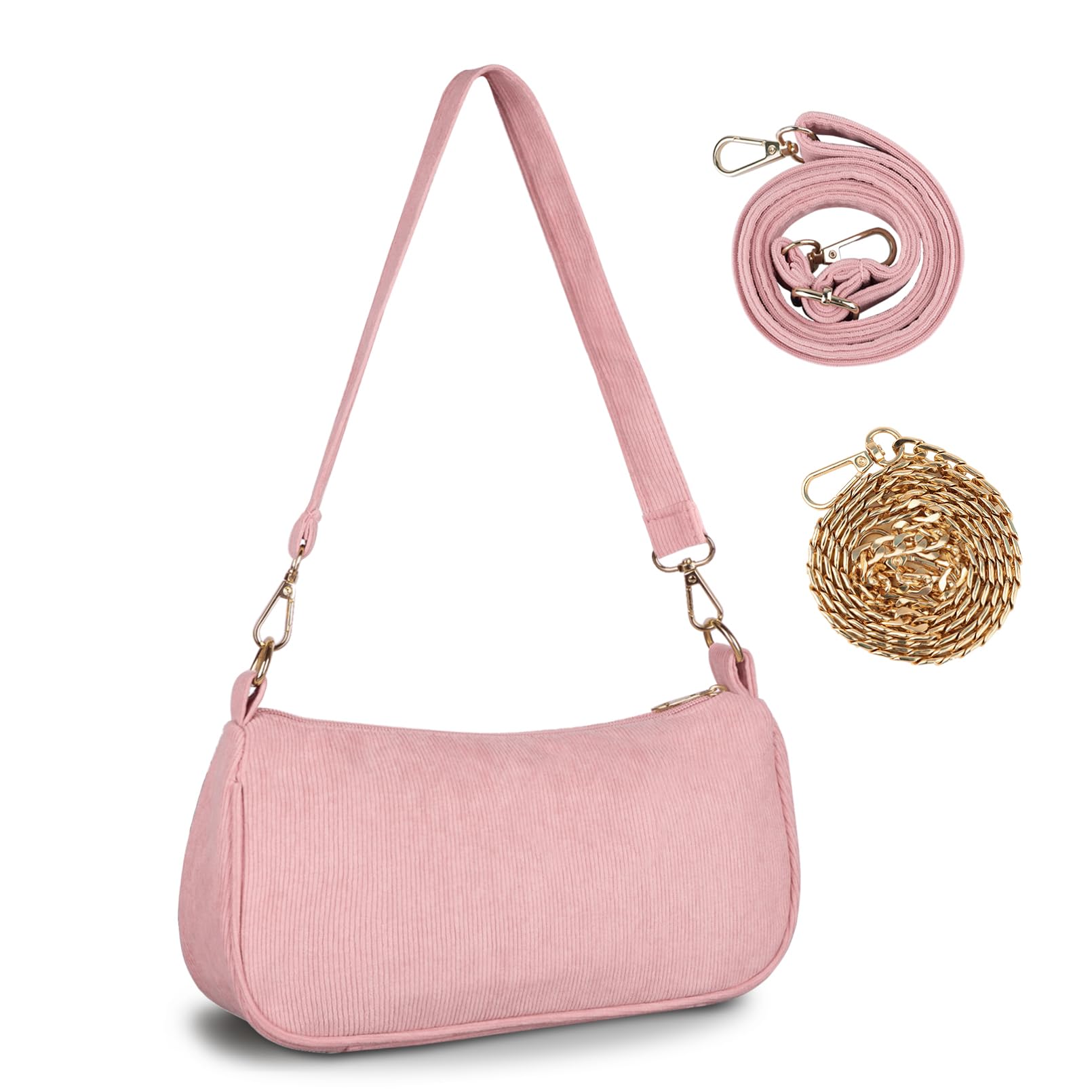 FITDON Handtasche Damen Klein Umhängetasche, Cord Hobo Bag Schultertasche Y2K Crossbody Bag Mini Retro Achsel Tasche mit 3 abnehmbaren Schultergurten