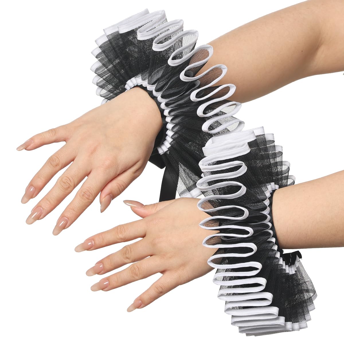 2 Pieces Renaissance Tudor Elizabethan Ruffled Wrist Ruffs Clown Hand Cuff Arm Bands Victorian Costume Fancy Dress Accessories for Halloween Carnival
