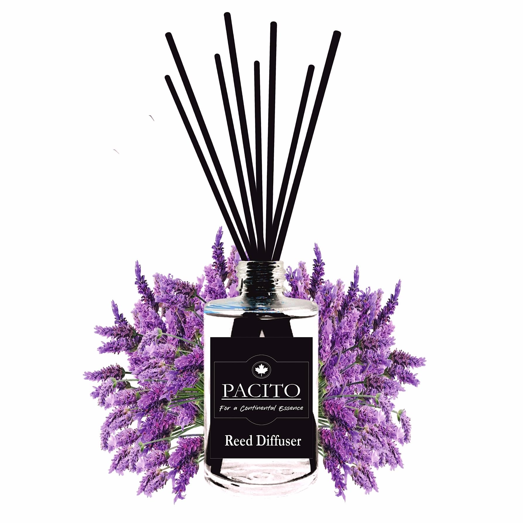 Glass PACITO Garden Lavender Reed Diffuser | 60 Ml Classic Essential Oil Diffusers for Bathroom, Bedroom, Office & Living Rooms | Designed in Italy | with 4 Black Reed Sticks