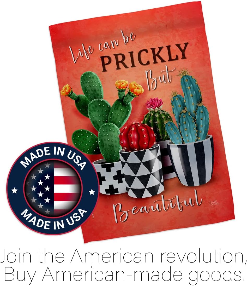 Breeze Decor Prickly But Beautiful House Flag Regional Southwest Desert Cactus Country Succulent Particular Area Decoration Banner Small Garden Yard Gift Double-Sided, Made in USA