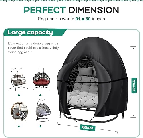 Miniatura 9 de Funda para silla de huevo para patio, funda para silla de huevo 420D, impermeable, a prueba de polvo, funda para silla de columpio individual,