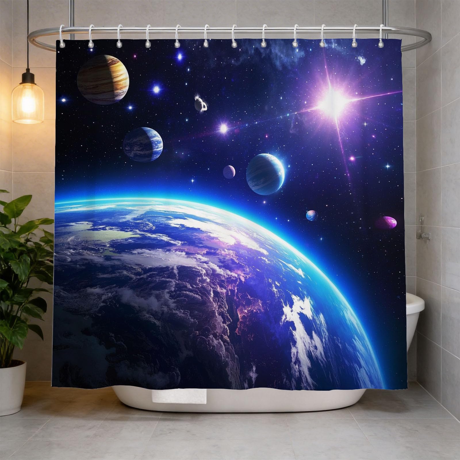 Hongduo 3D Starry Sky Shower Curtain for Stalls Bathtubs Space Themed Bathroom Decor Shower Curtain Set Polyester Fabric Waterproof 200x200cm/79X79 Inch with Hooks