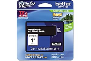 Brother P-Touch TZE-355 Tape: 1-Inch Wide, White on Black, Laminated