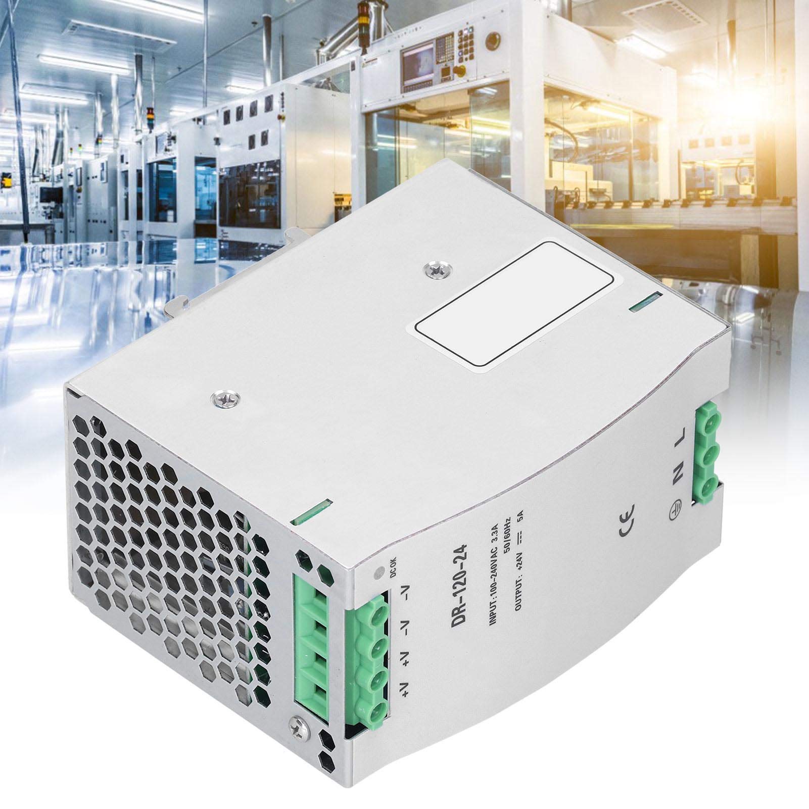 Zasilacz na szynę DIN, zasilacz impulsowy na szynę DIN BERM 24V5A 120W Adapter do sterownika Napięcie Sprzęt DR‑120-24 Pasuje do laboratorium, szkoły, domu, naprawy elektroniki DIY