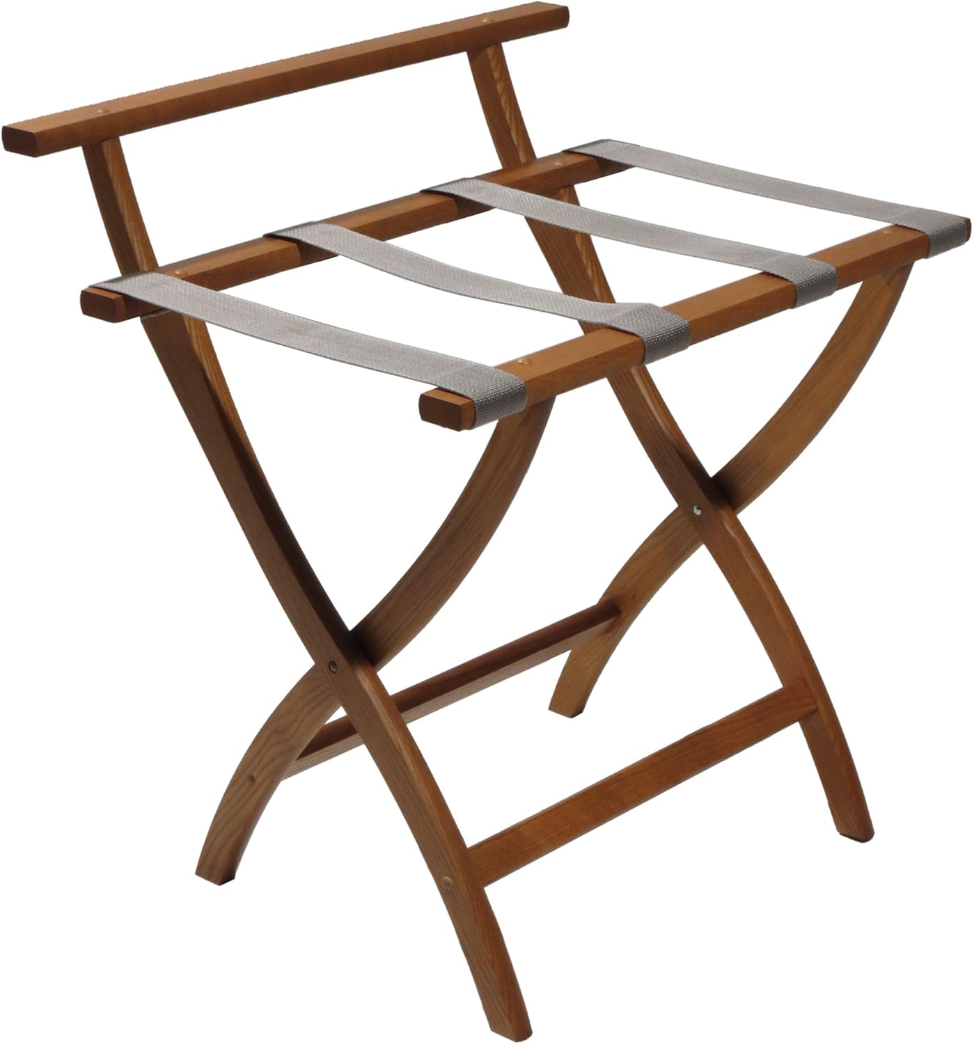 Wooden Mallet WallSaver Luggage Rack,Grey Straps, Medium Oak