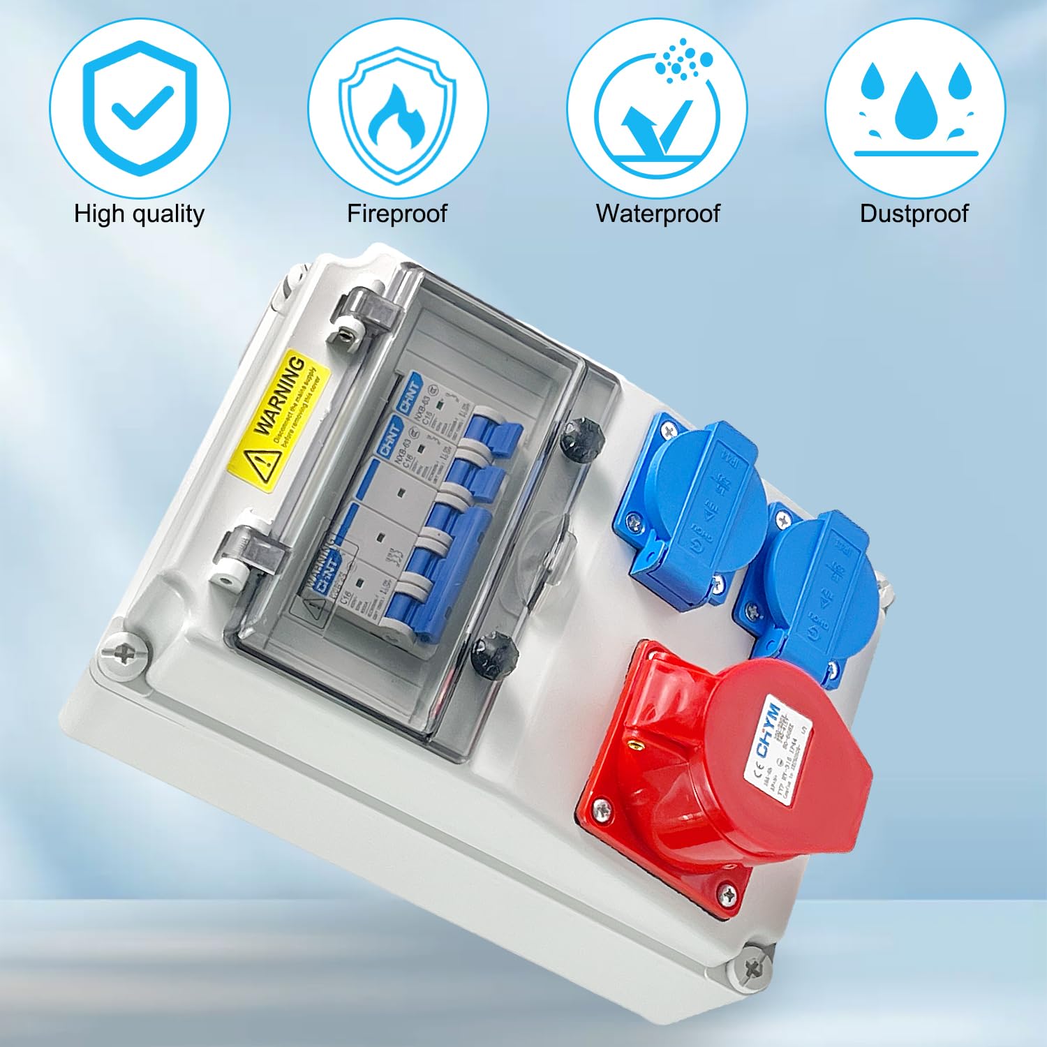 Distribuidor de Corriente 220V/16A para Obras, Enchufe de Pared Combinado, Tablero Eléctrico Resistente a la Intemperie