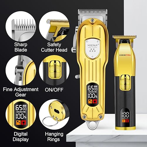 Miniatura 6 de HIENA PRO Juego de cortapelos para hombres, kit de peluquería profesional para corte de cabello, juego de cortadoras y recortadoras recargables