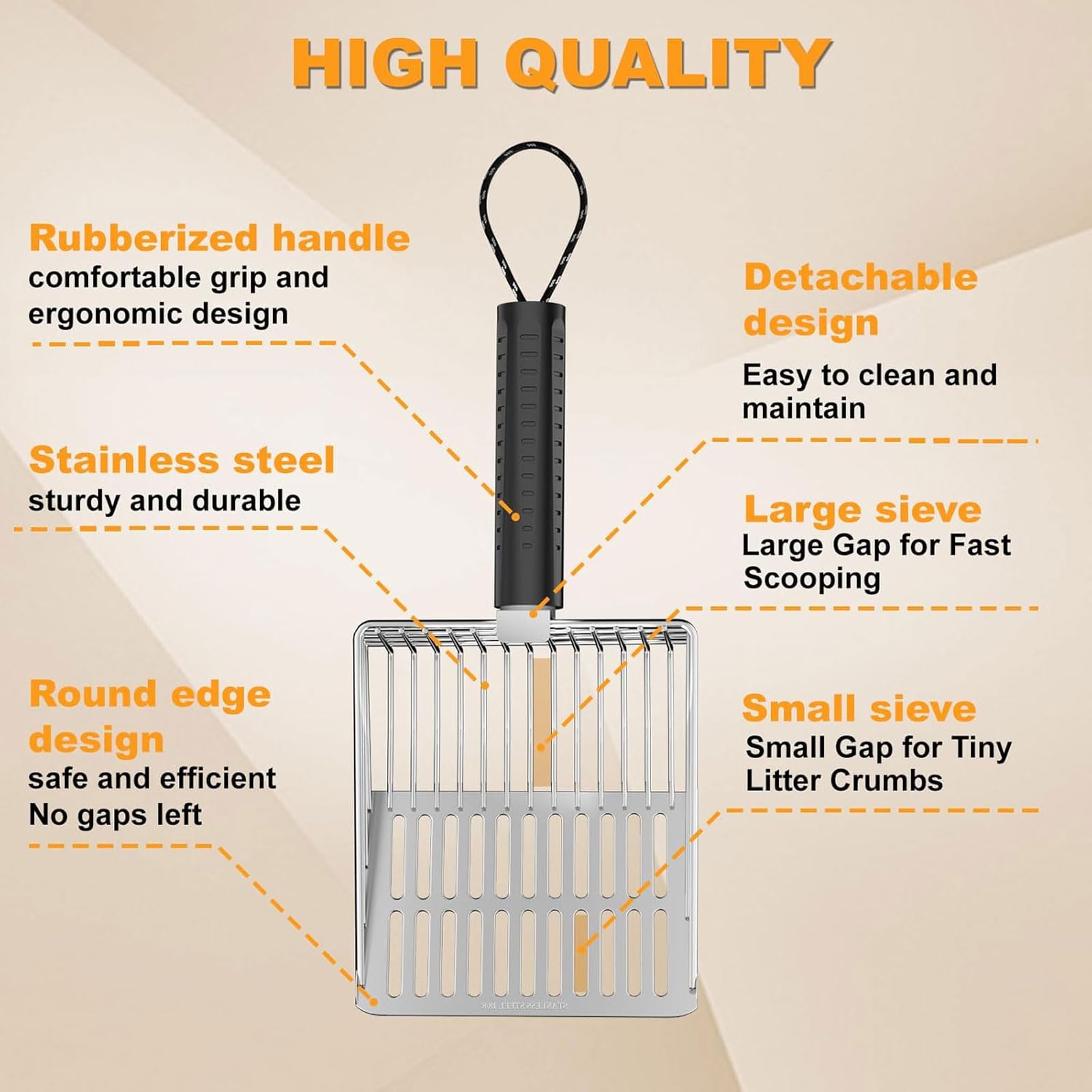 LunarCharm Cat Litter Scoop with Stainless Steel Hook, sturdy and durable metal cat litter scoop, stainless steel sieve - Image 3