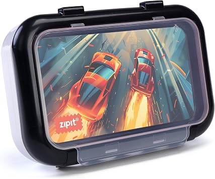 ZIPIT 2 Compartment Recycled Box - Car Race - Large Capacity Pencil Case, Plastic Stationery Organizer, School Supplies-Small Toys Holder, Kids Boys
