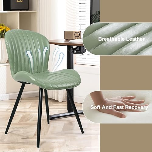 Miniatura 6 de Juego de 4 sillas de comedor, modernas sillas tapizadas de cuero con respaldo cómodo y patas de metal resistentes de 20 pulgadas, color verde frijol