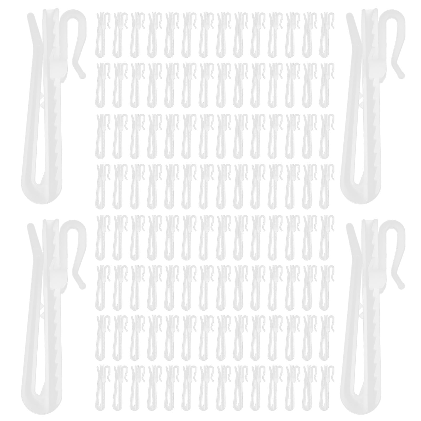 Tofficu 100 Ganci Regolabili per Tende in Plastica Bianca Angoli Arrotondati, Superficie Liscia e Design Semplice per Tende per Finestre e Balcone Esterno