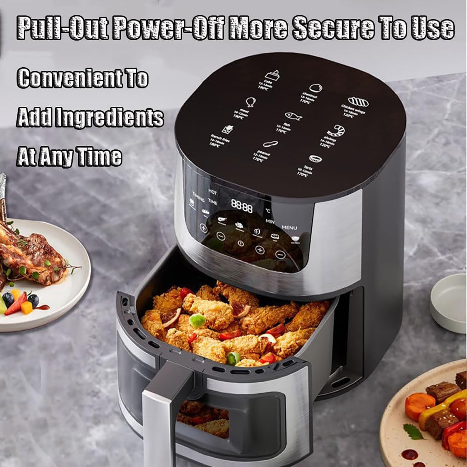 Inteligentny Piekarnik, 7-litrowa Frytkownica Beztłuszczowa Z Wyświetlaczem, Sterowanie Cyfrowym Ekranem Dotykowym, Szybkie Nagrzewanie 2400 W, Wielofunkcyjne Gotowanie W Domu