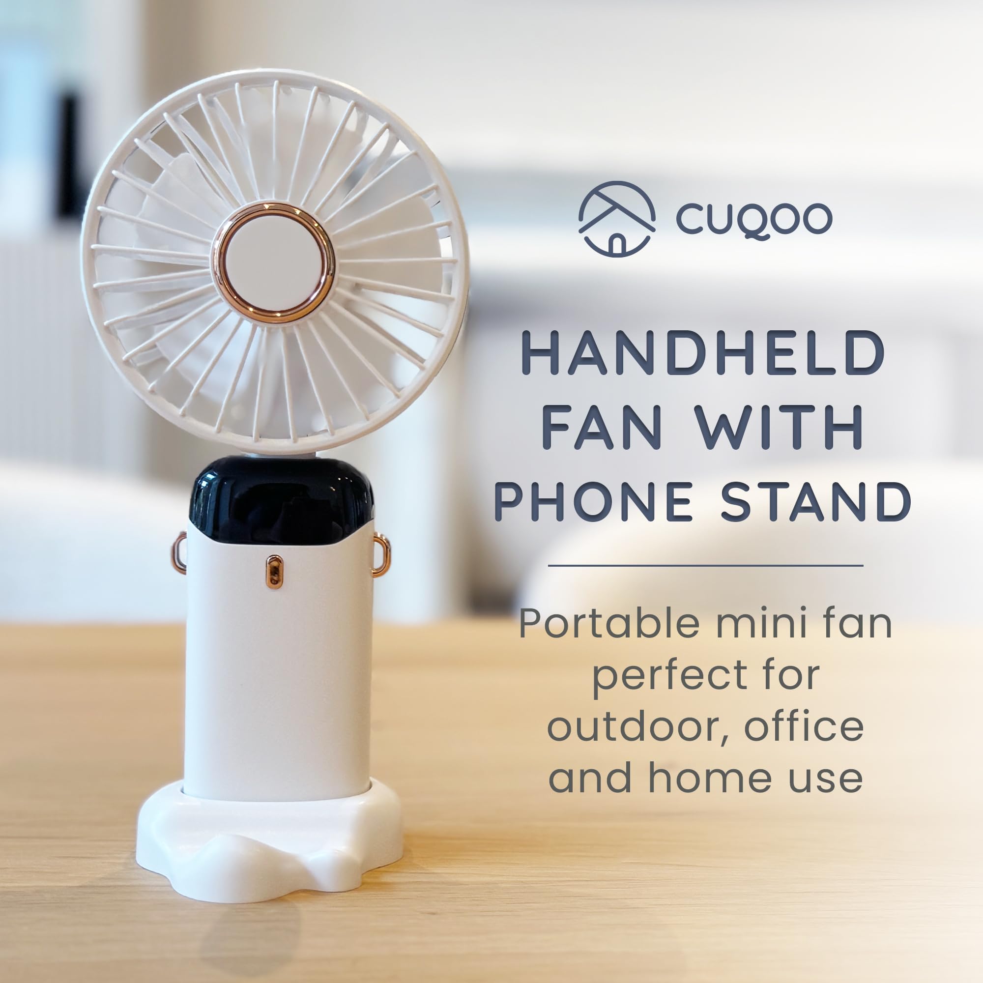 Ventilatore Portatile CUQOO Rosa Con Supporto Telefono E Batteria 4000 MAh - Pieghevole, 5 Velocità, Display Digitale, Ricaricabile USB, Per Casa E Viaggi - 4