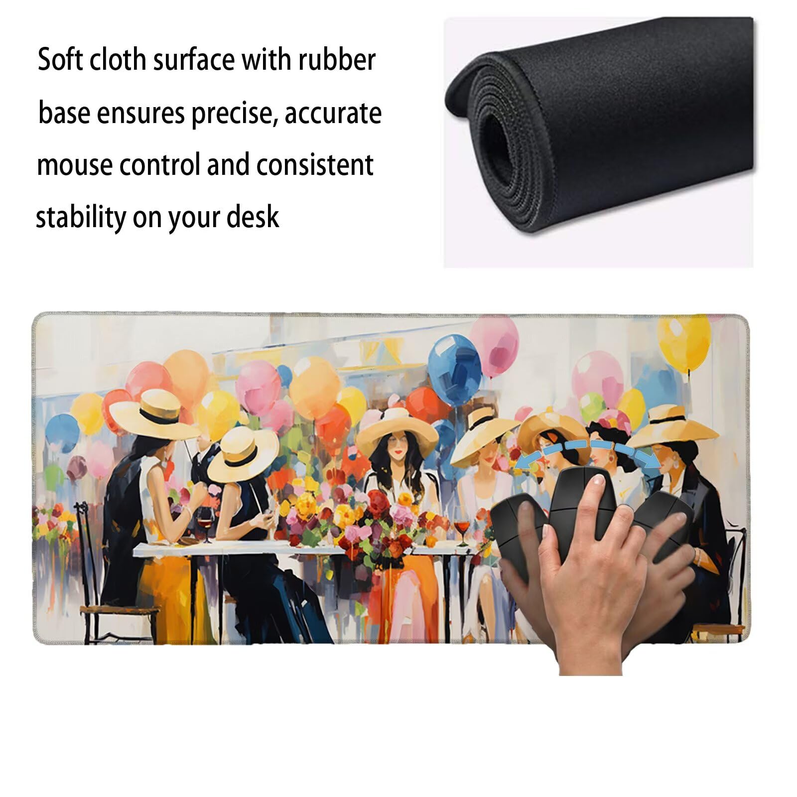 Tappetino Mouse XXL 1200 x 600 x 3 mm, Sottomano Scrivania, Bellezza Grande Tappeto da Tavolo con Base in Gomma Antiscivolo e Bordi Cuciti, Impermeabile, per Ufficio, Computer e Gaming (Festa) L-x5503