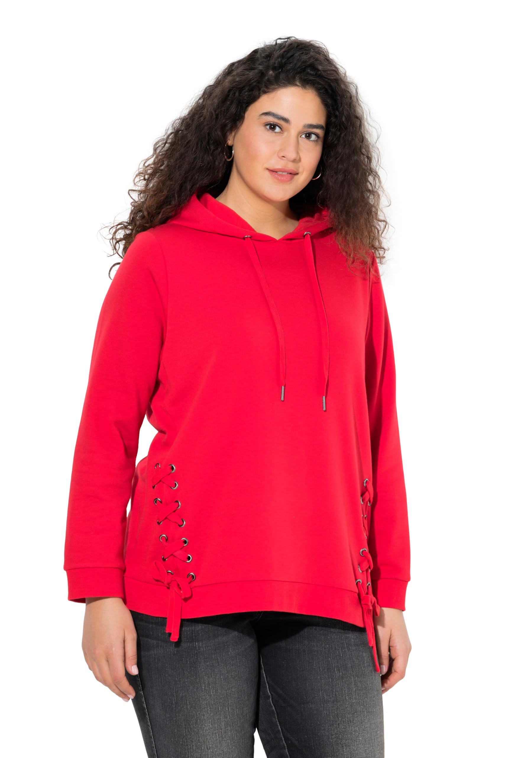 Ulla Popken Damen große Größen Übergrößen Plus Size Hoodie, Zierschnürung, Kapuze, Langarm 842243