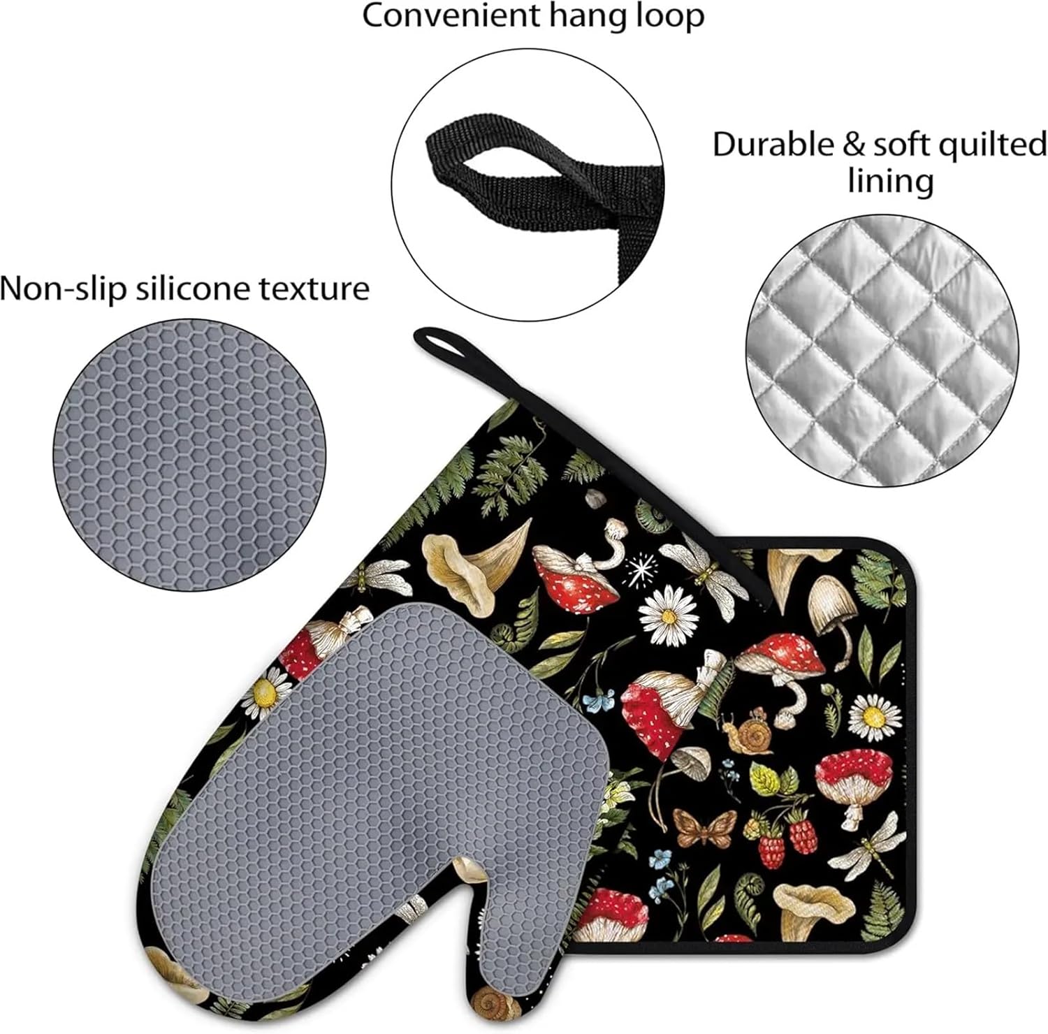 Heat Silicone Oven Mitts Set of 4, Non-Slip Kitchen Gloves for Cooking Baking Grilling BBQ