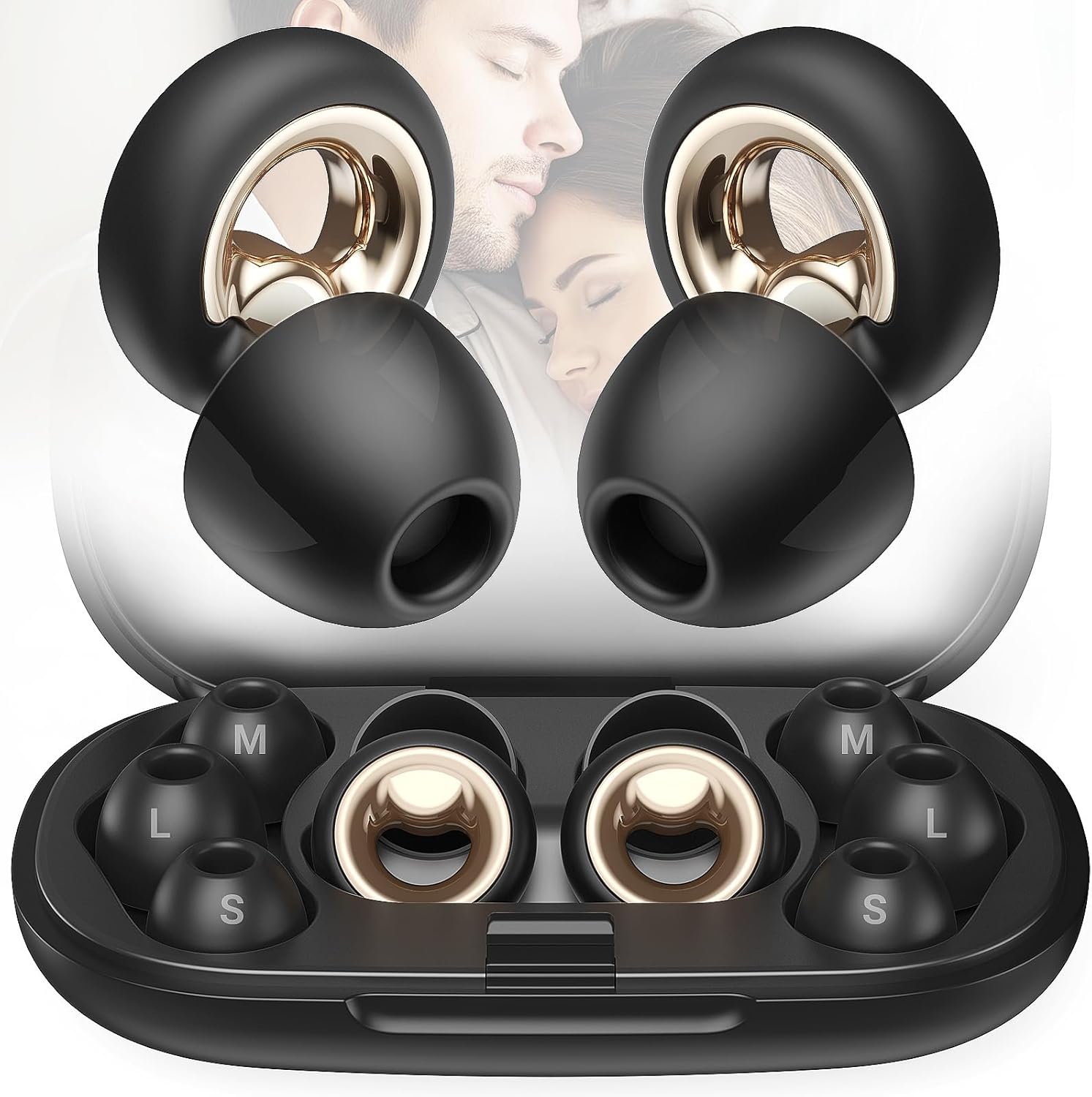 Product image of Noise Cancelling Ear Plugs for Sleeping, Reusable Silicone Ear Plugs for Noise Reduction, Soft Hearing Protection with 8 Ear Tips for Concerts, Work, Shooting, and Travel(Black)