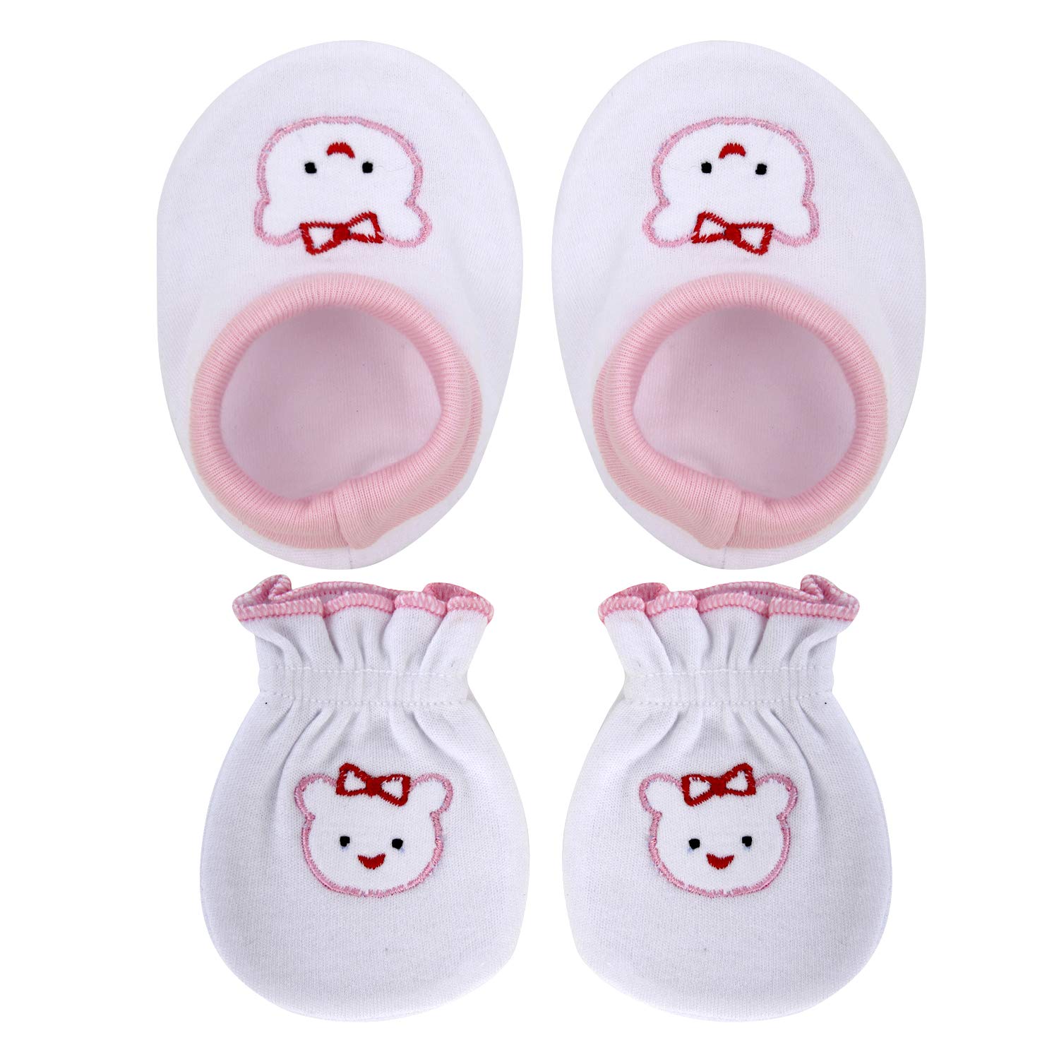superminis Newborn Baby Thick Base Cotton Booties and Mittens Set with Elastic Closure (0-6 Months, White, Pack of 2) 4