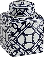 Vista 1 de Creative Co-Op Blue & White Ceramic Ginger Jar with Lid Patrón geométrico
