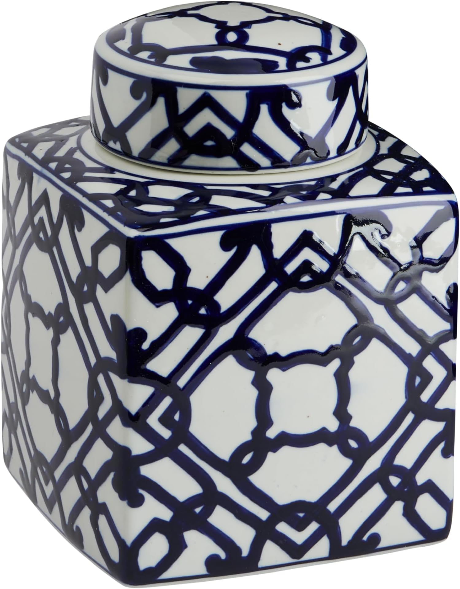 Creative Co-Op Blue & White Ceramic Ginger Jar with Lid