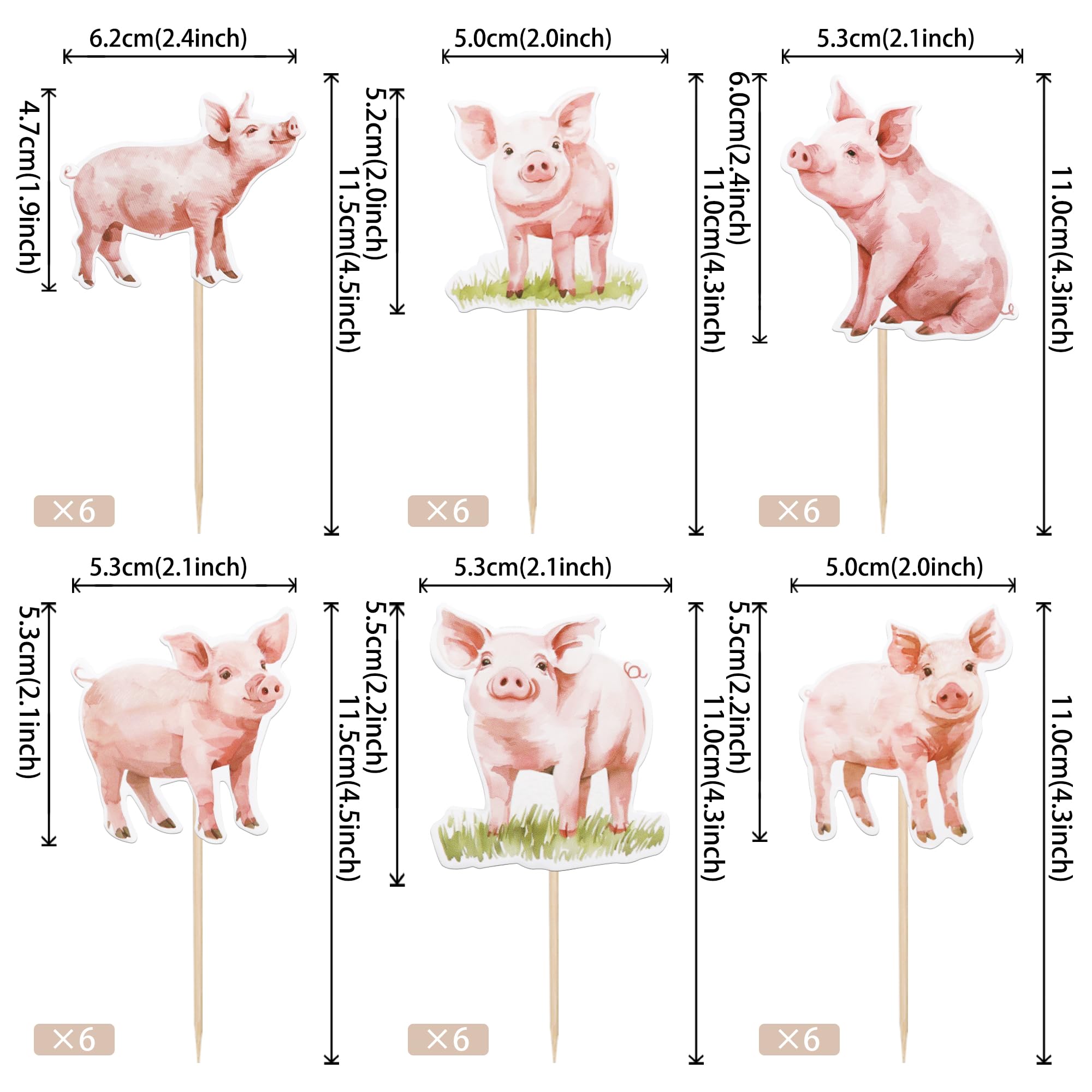 36 PCS Pig Cupcake Toppers Double Sided Pet Pig Cupcake Picks Farm Pig Oink Cupcake Decorations for Farm Animals Piggy Theme Baby Shower Kids Boys Girls Birthday Party Cake Decorations Supplies Pink