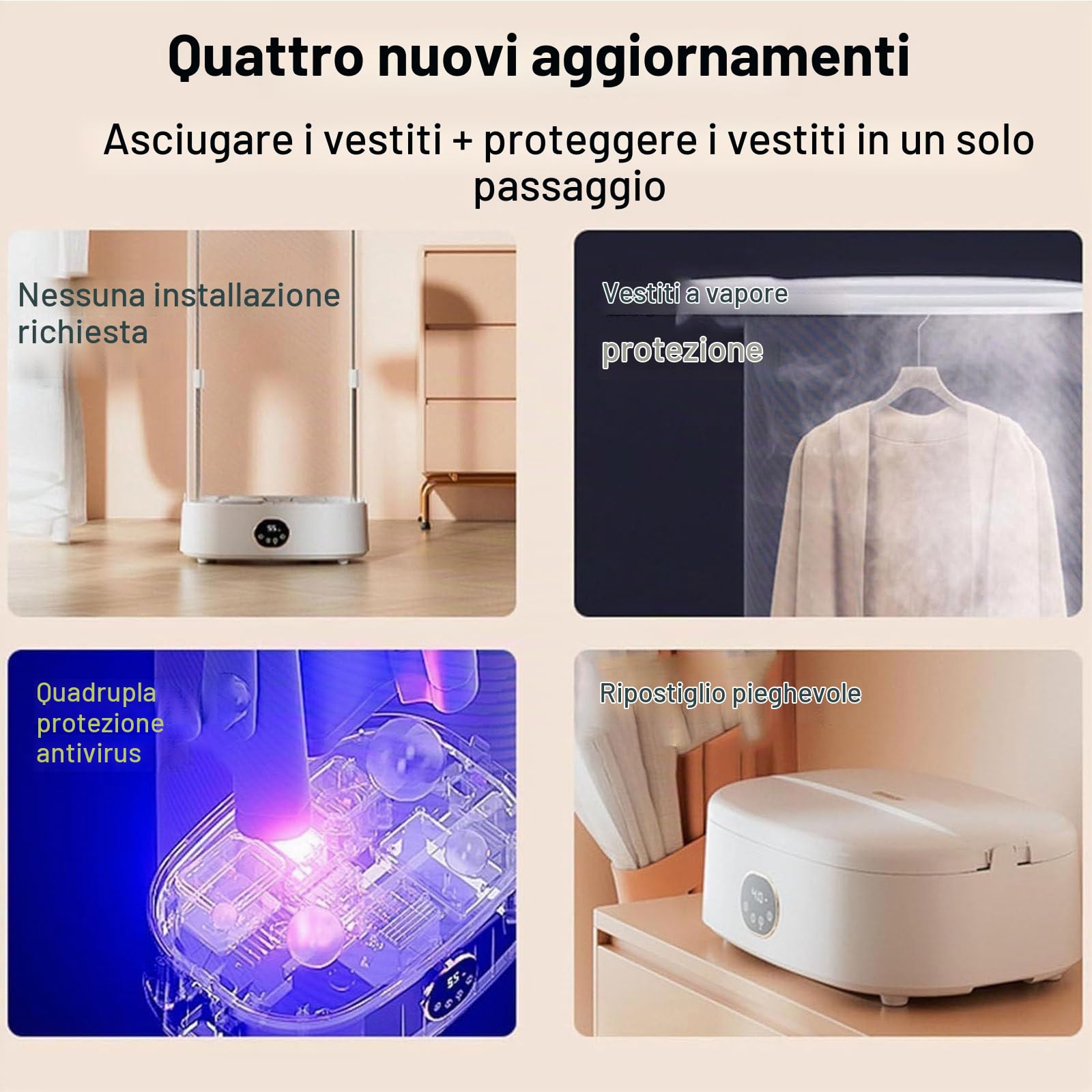 Ferro da stiro verticale pieghevole automatico senza fili per indumenti appesi, con clip antipiega, per vestiti e tessuti, cura con un solo tasto, vapore ad asciugatura rapida