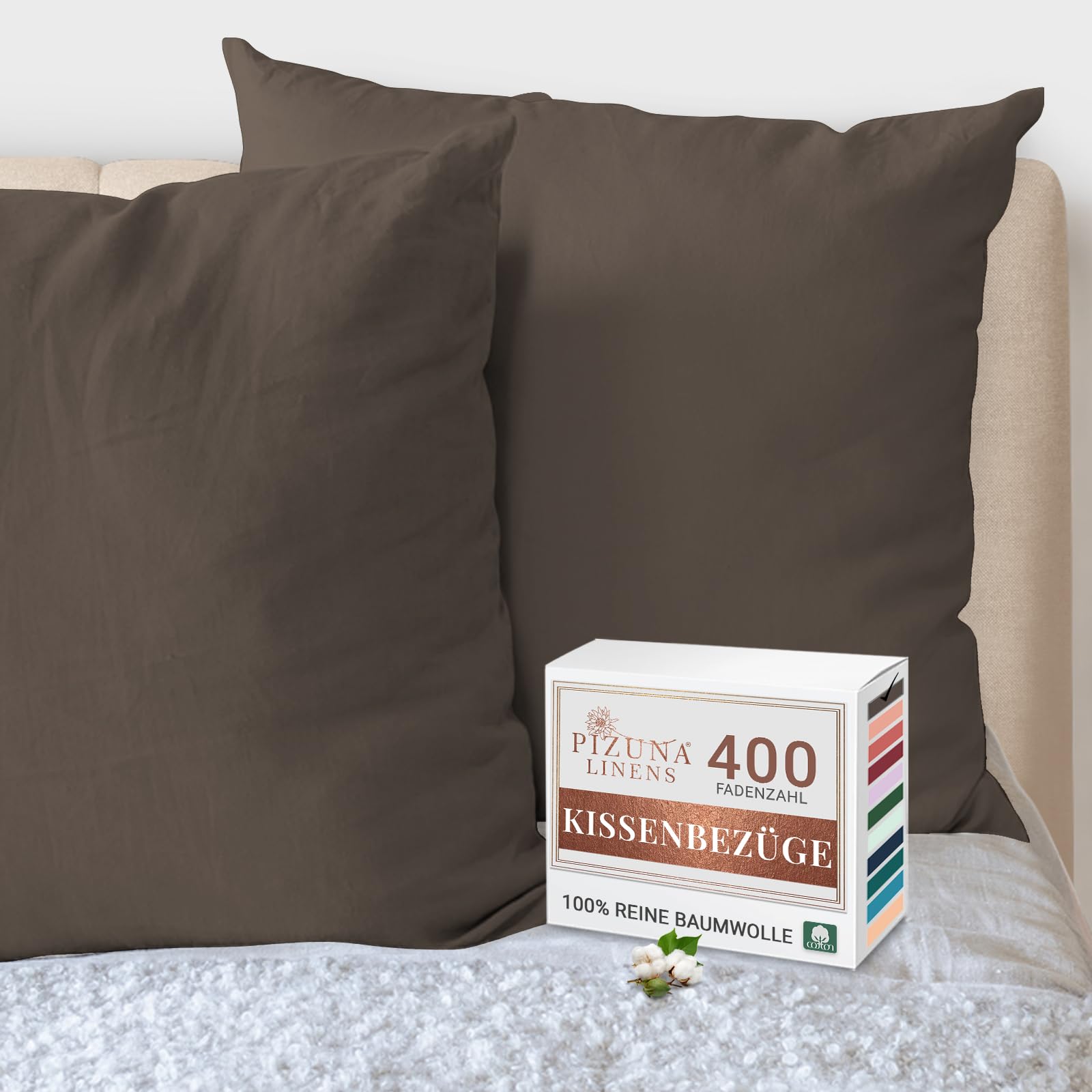 Pizuna Luxus Kissenbezug 2er Pack 80x80 Cm – 400 Fadenzahl, 100% Baumwolle, Verbrannt Orange