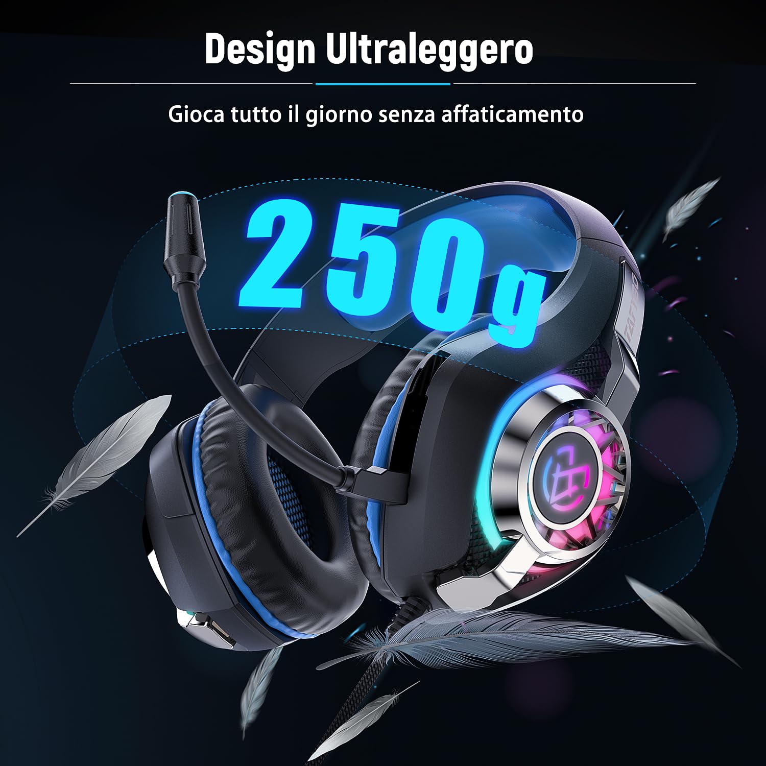 Tatybo Cuffie Gaming, Cuffie Gaming con Microfono Noise Cancelling, Stereo Bass Deep, Cuscinetti Auricolari Proteici, per Ps4 Ps5 PC Xboxone Switch, Blu