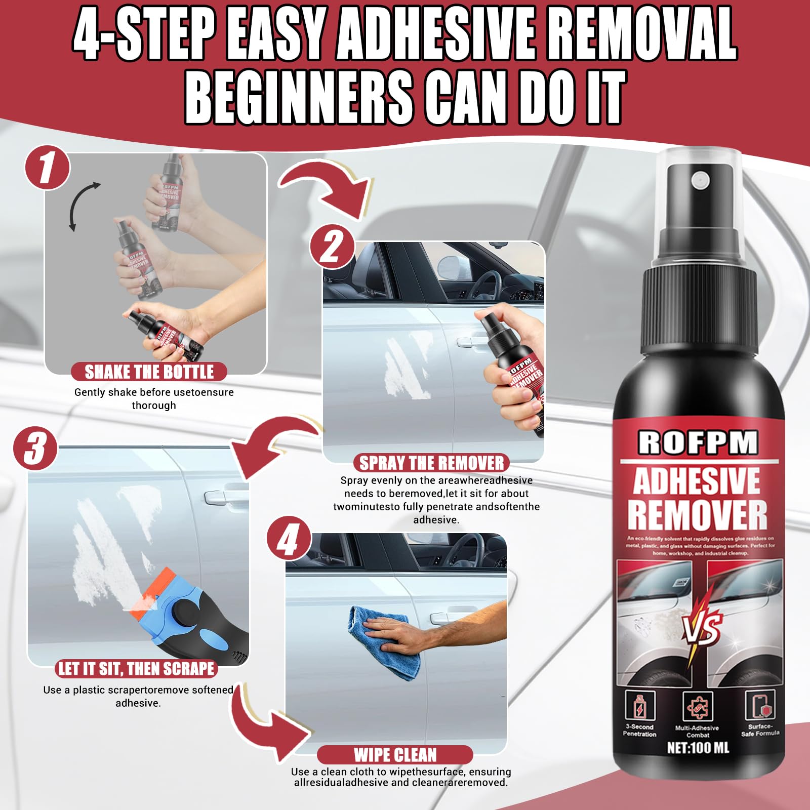 Dissolvant Colle Forte, Spray Décapant Adhésif, Retire Étiquettes et Résidus, 2 Pièces