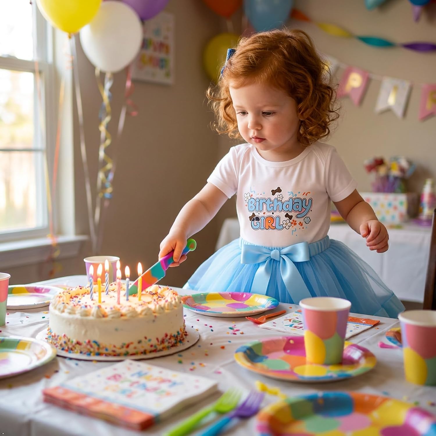 IMEKIS Toddler Birthday Girl Outfit Shirt Ruffle Tutu Skirt Dog Ears Hair Clips Set Cake Smash Photo Shoot 1-6T image 4