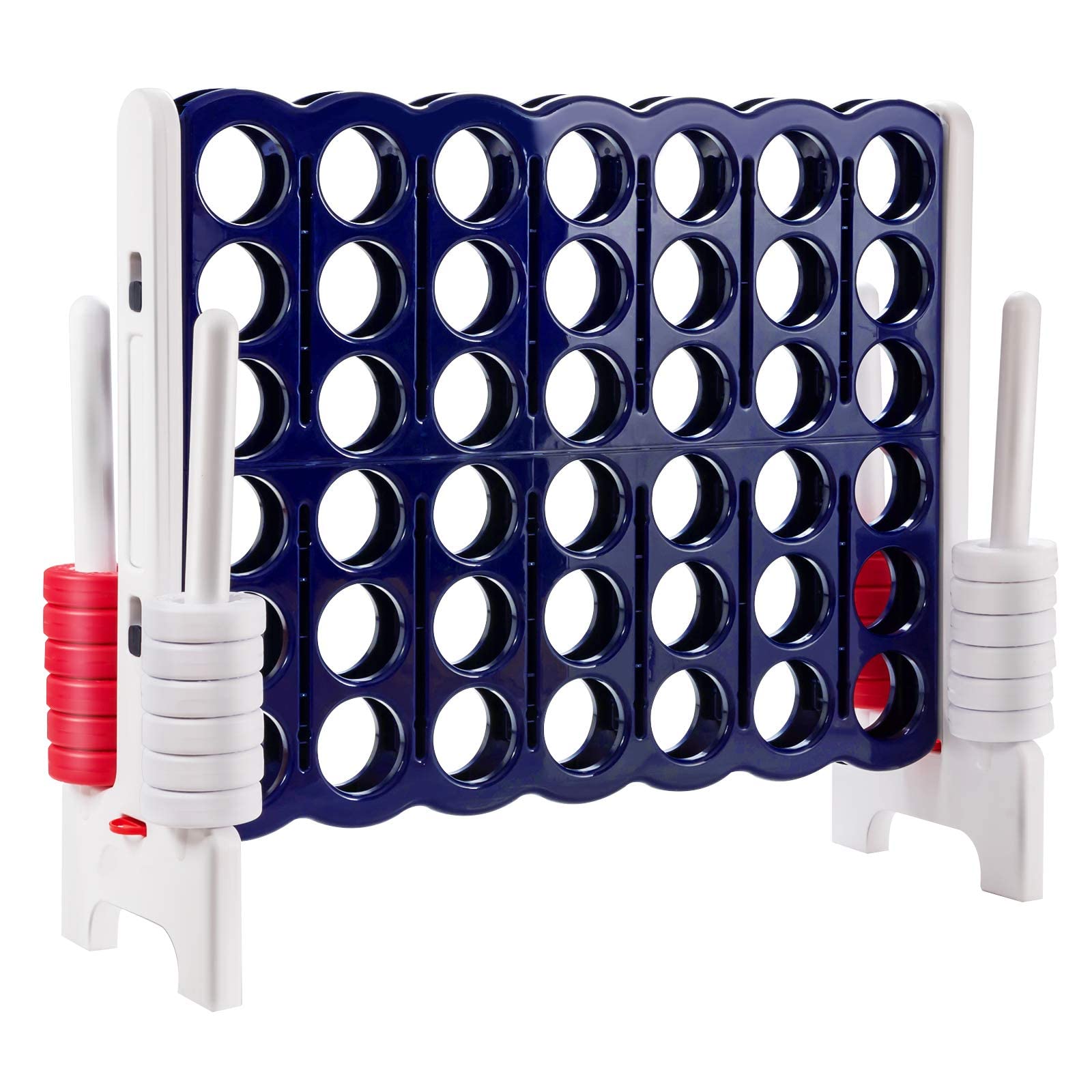 GYMAX Gioco a Terra di 4 in Linea, Grande Gioco della Strategia di Forza 4 con 42 Scacchi, per Bambini, Adulti, Gioco di Società per Riunioni di Famiglia, 120 x 42 x 104 cm (Grigio+Blu)