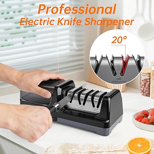 Miniatura 7 de Afilador de cuchillos, afilador de cuchillos eléctrico profesional de 3 etapas para cuchillos de cocina, 100% abrasivo de diamante para guía de