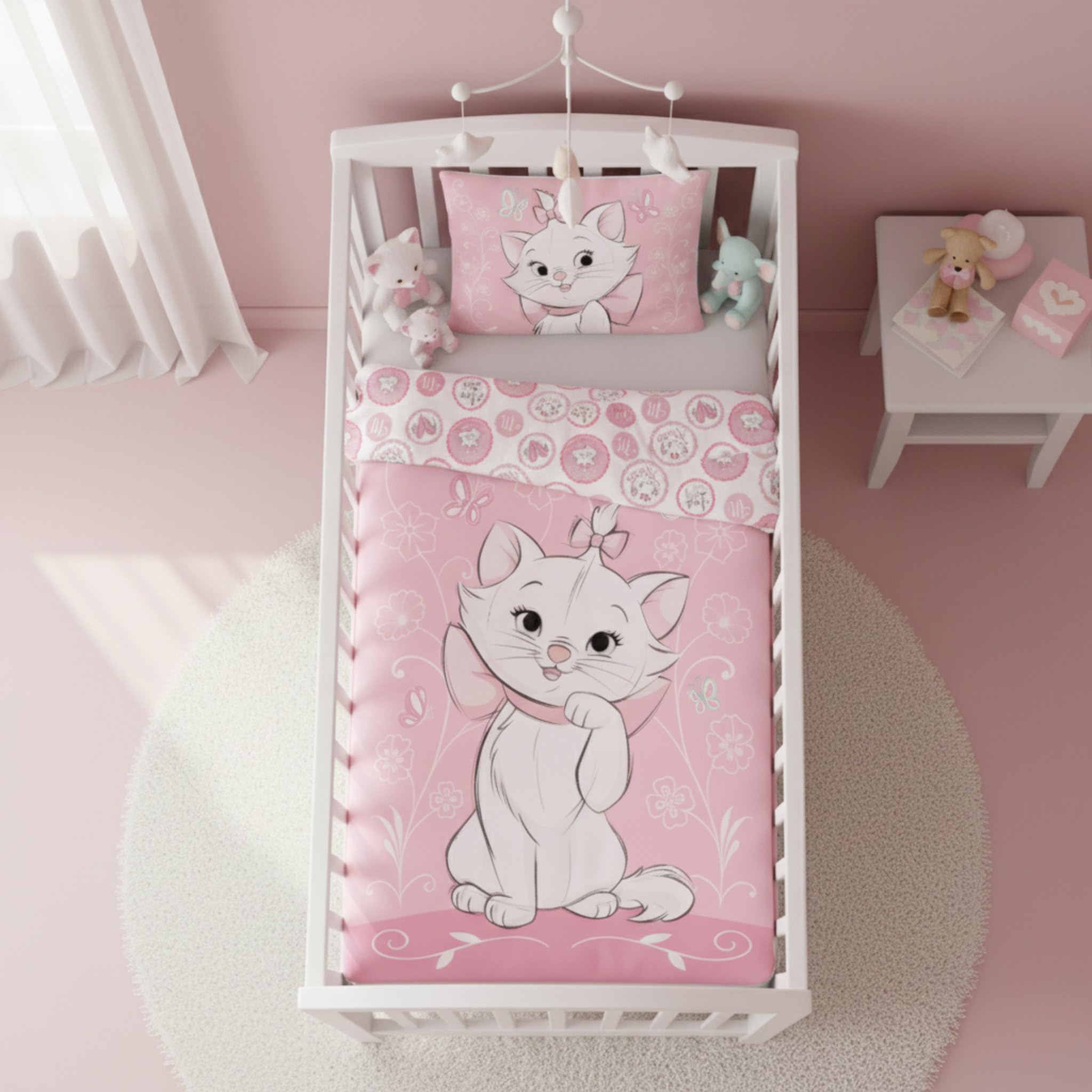 Copripiumino singolo bambina Minou Gli Aristogatti 100 x 135 cm e federa 40 x 60 cm | lenzuola letto per materasso da 60x120 a 70x140 cm | Biancheria 100% cotone