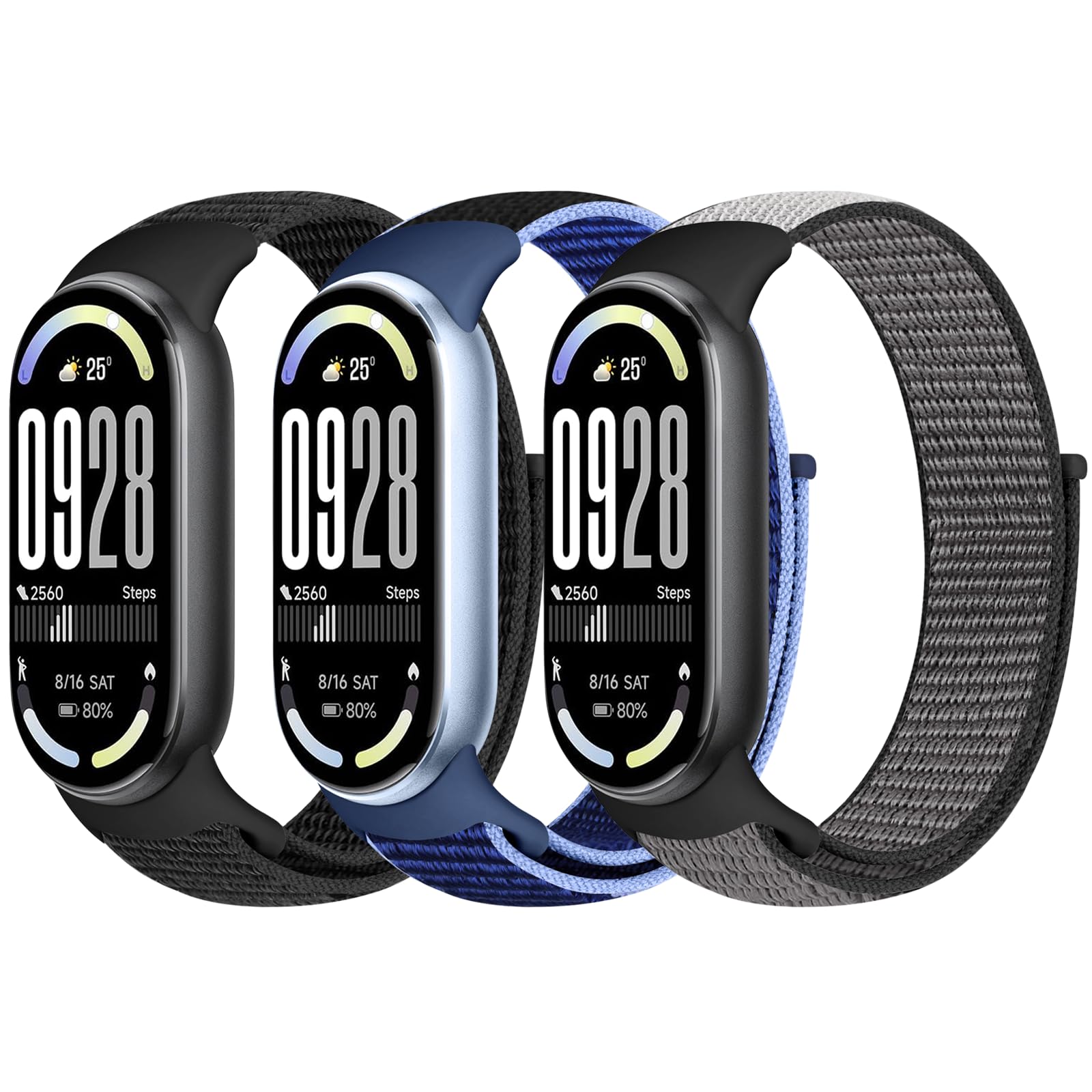 Nylon Sport Band Compatible with Xiaomi Smart Band 10/9/8 for Women Men, Soft Adjustable Breathable Sport Loop Watch Strap Replacement Wristband for Xiaomi Mi Band 10/9/8, 3pcs-image-11