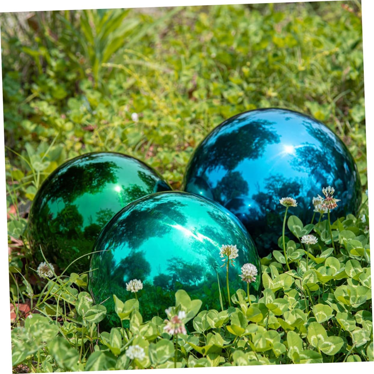 DULAI Patio Gazing Balls Garden Spheres Ball Garden Reflection Ball Mirror Globe for Ponds Polished Reflective Ball Green Decor Outdoor Garden Decor Stainless Steel, 12x12cm