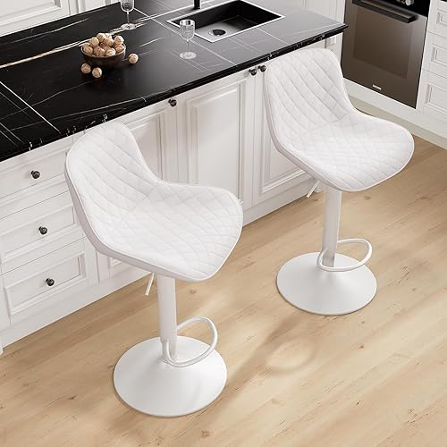 Miniatura 99 de YOUTASTE Taburetes de bar negros de altura de mostrador, juego de 2 taburetes de bar ajustables giratorios de piel sintética con respaldo acolchado,