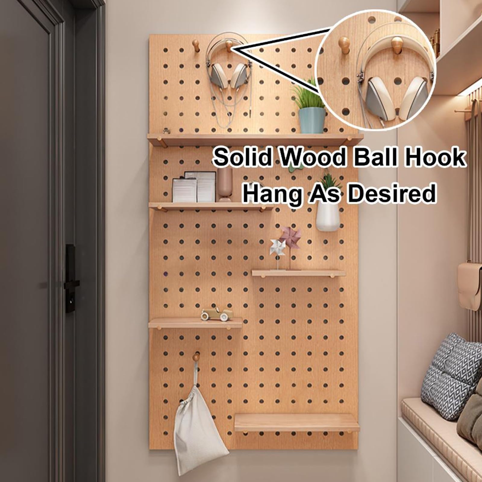 Porta Attrezzi da Parete, Kit di Combinazione di Pannello Forato in Legno Massello, Mensola Espositiva per Ingresso, Soggiorno, Ufficio, Casa(White)