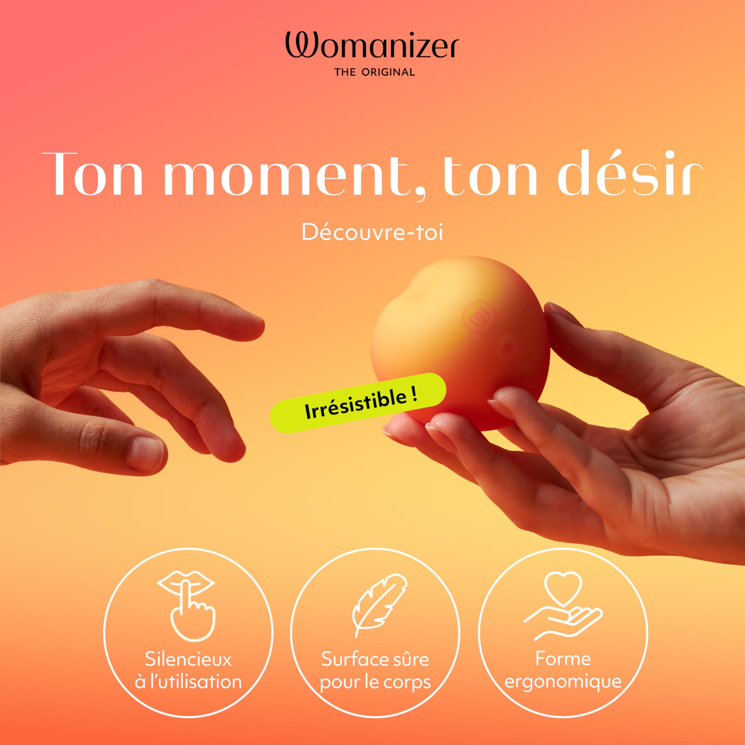 Womanizer Peach Stimulateur Clitoridien | Vibromasseur à Ondes de Pression Air Pulse | 14 niveaux | Rechargeable USB | étanche IPX7 | Avec câble de charge et support | Design Pêche | Autonomie 60 min