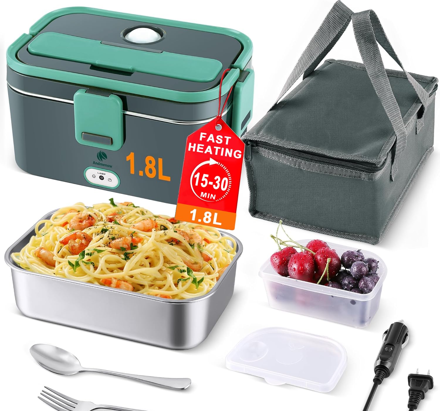 Electric Lunch Box Food Heater, 80W Portable Warmer for Car Truck Work with 1.8L Stainless Steel Container, 12V/24V/110V Heated Lunch Box Suitable for Ideal Driver/Work/Gift,Heatable Lunchbox