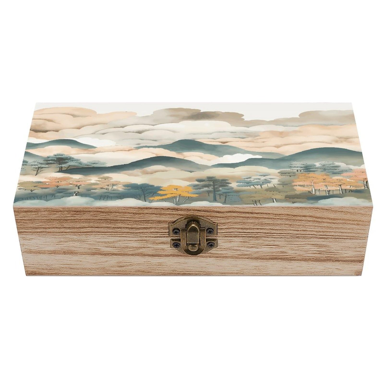 Btcowzrv Style Hand Drawn Diagram Wooden Storage Box, Keepsake Box With Hinged And Retro Lock, Wood Jewelry Organizer For Photos & Mementos And Home Decor