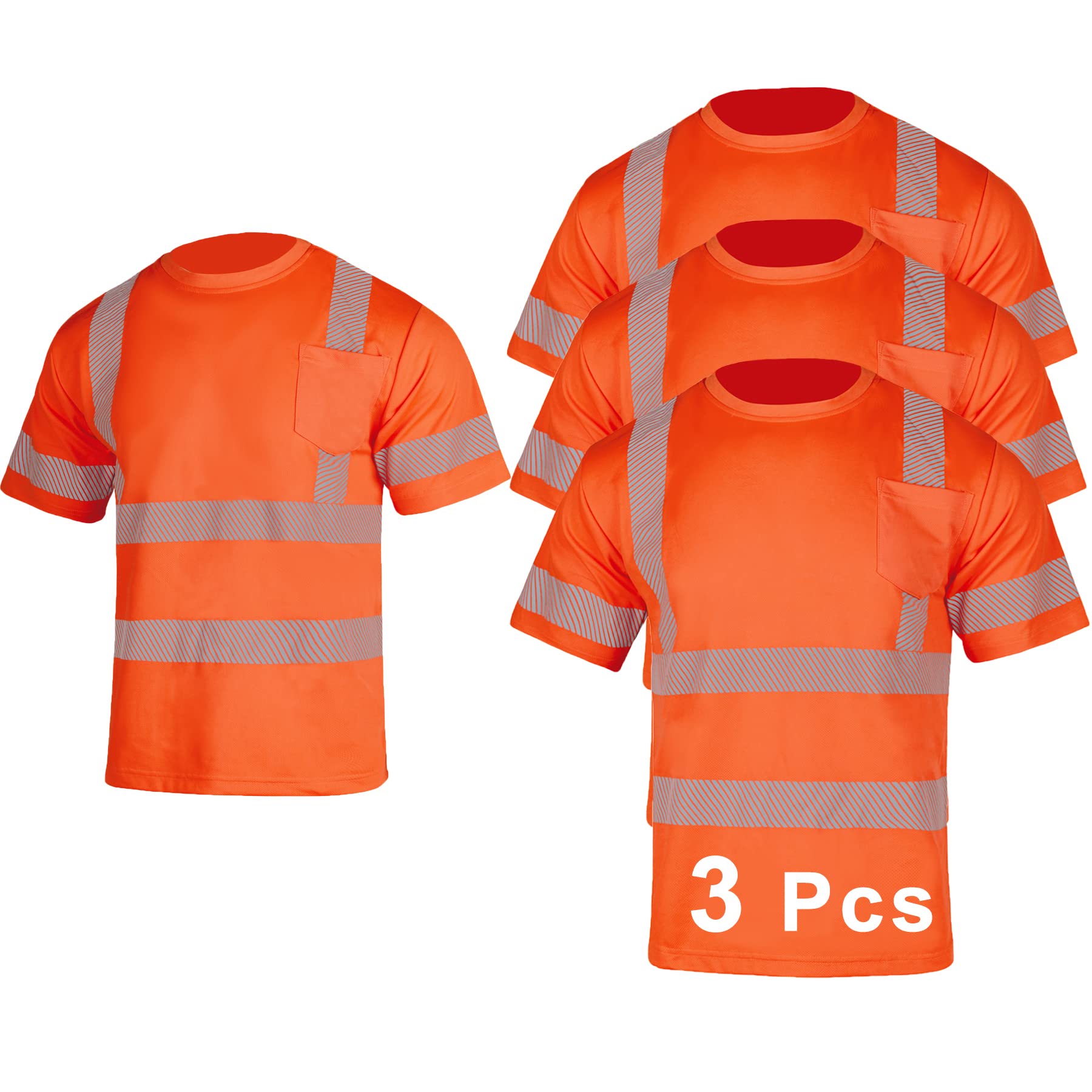 FONIRRA 3 Pcs Hi Vis Safety T Shirt for Men Reflective High Visibility Short Sleeves Work Shirt