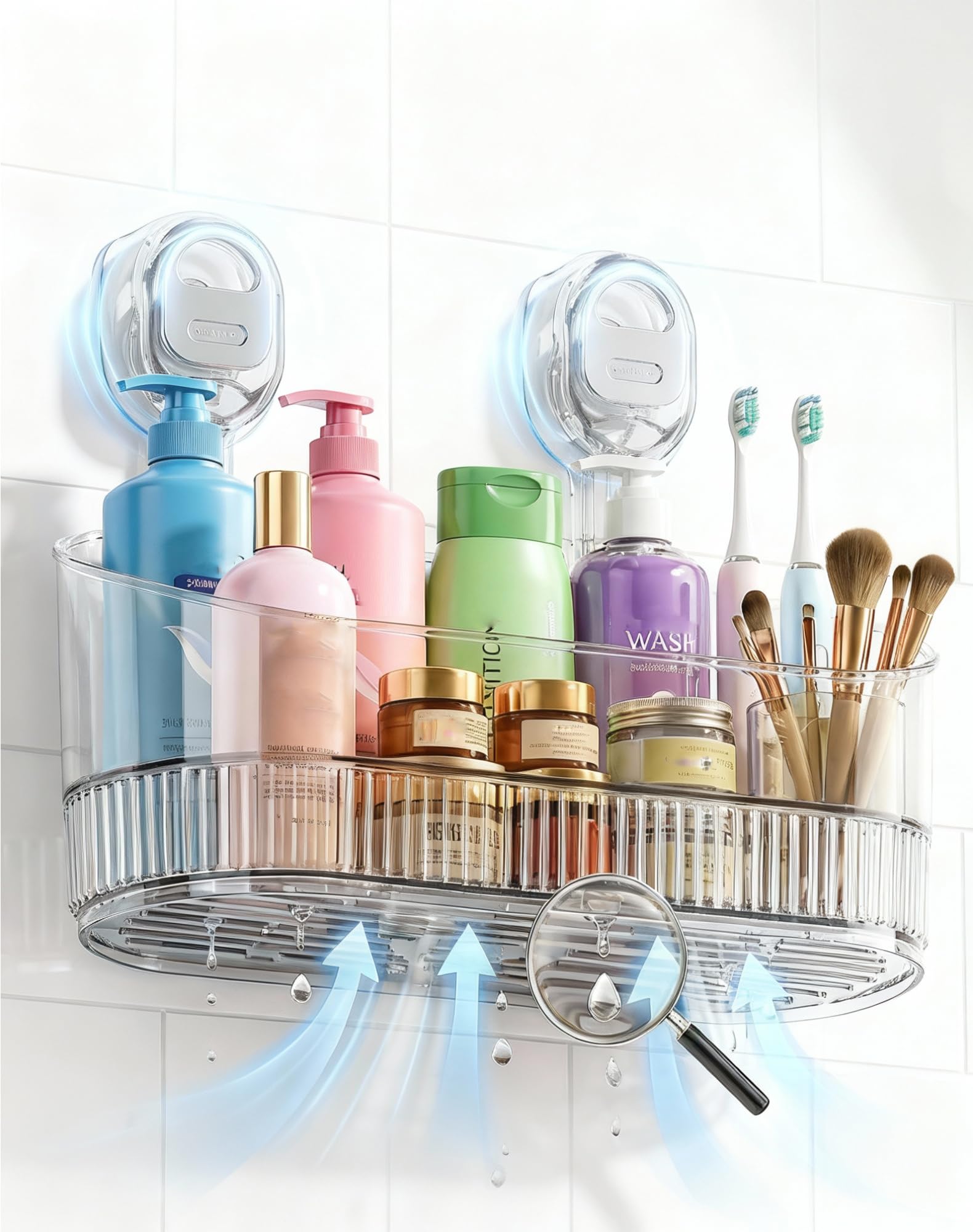No Drill Bathroom Drain Rack - Suction Storage Box Shelf Rack Shower Caddy Suction Cup Wall Mount Organizer