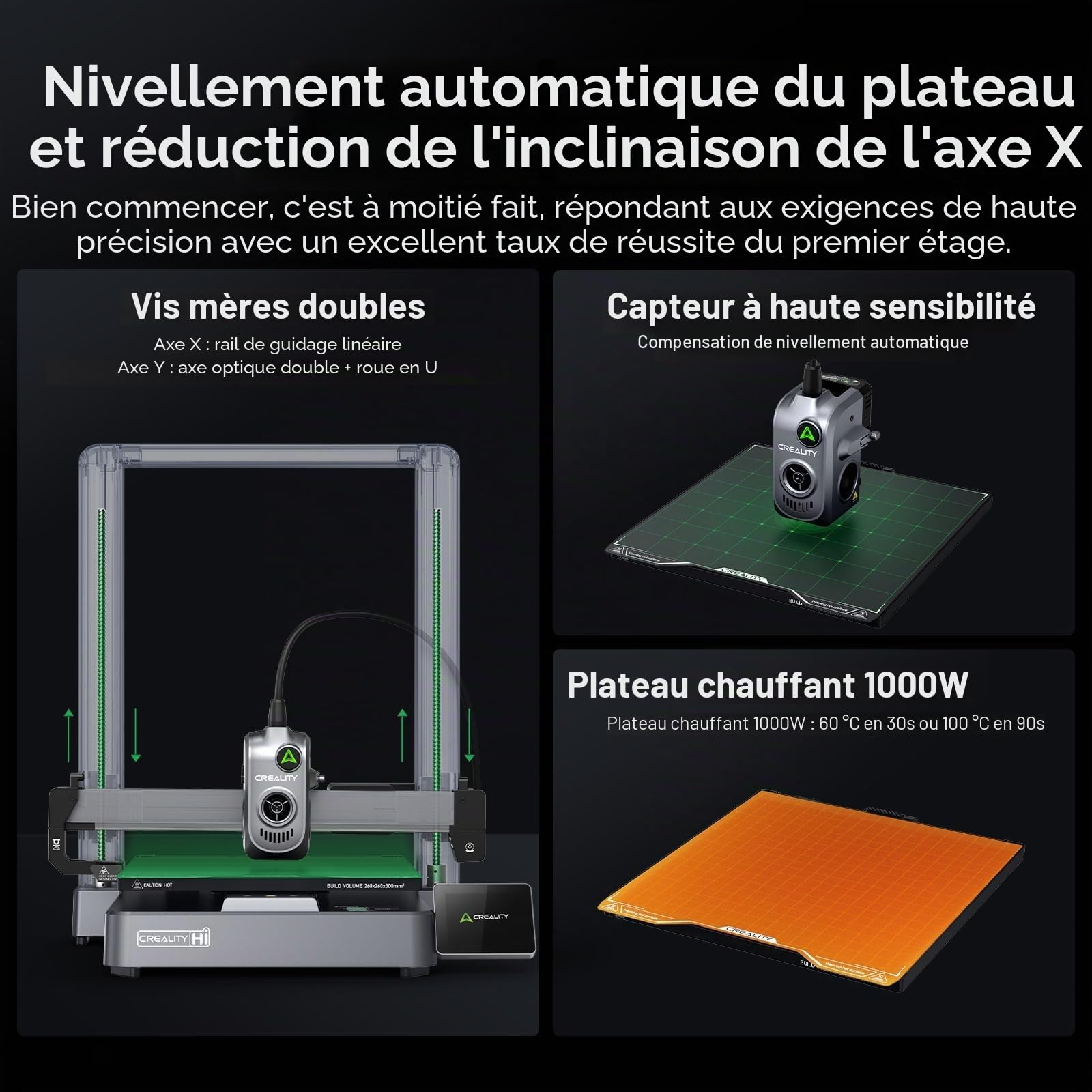 Creality Hi Combo Imprimante 3D, avec CFS 16 couleurs, haute vitesse de 500 mm/s, zone de construction de 260 x 260 x 300 mm, nivellement automatique, servo FOC, 12 000 mm/s², scanner RFID et