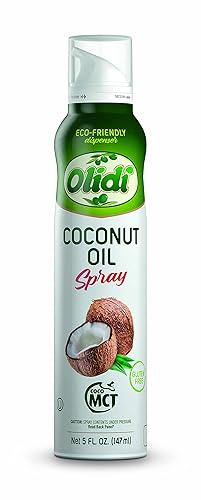 Aceite de coco Olidi de 5 onzas, 100% puro en aerosol, perfecto para aperitivos saludables Keto, hornear, asar, condimentar o cocinar, nuestra