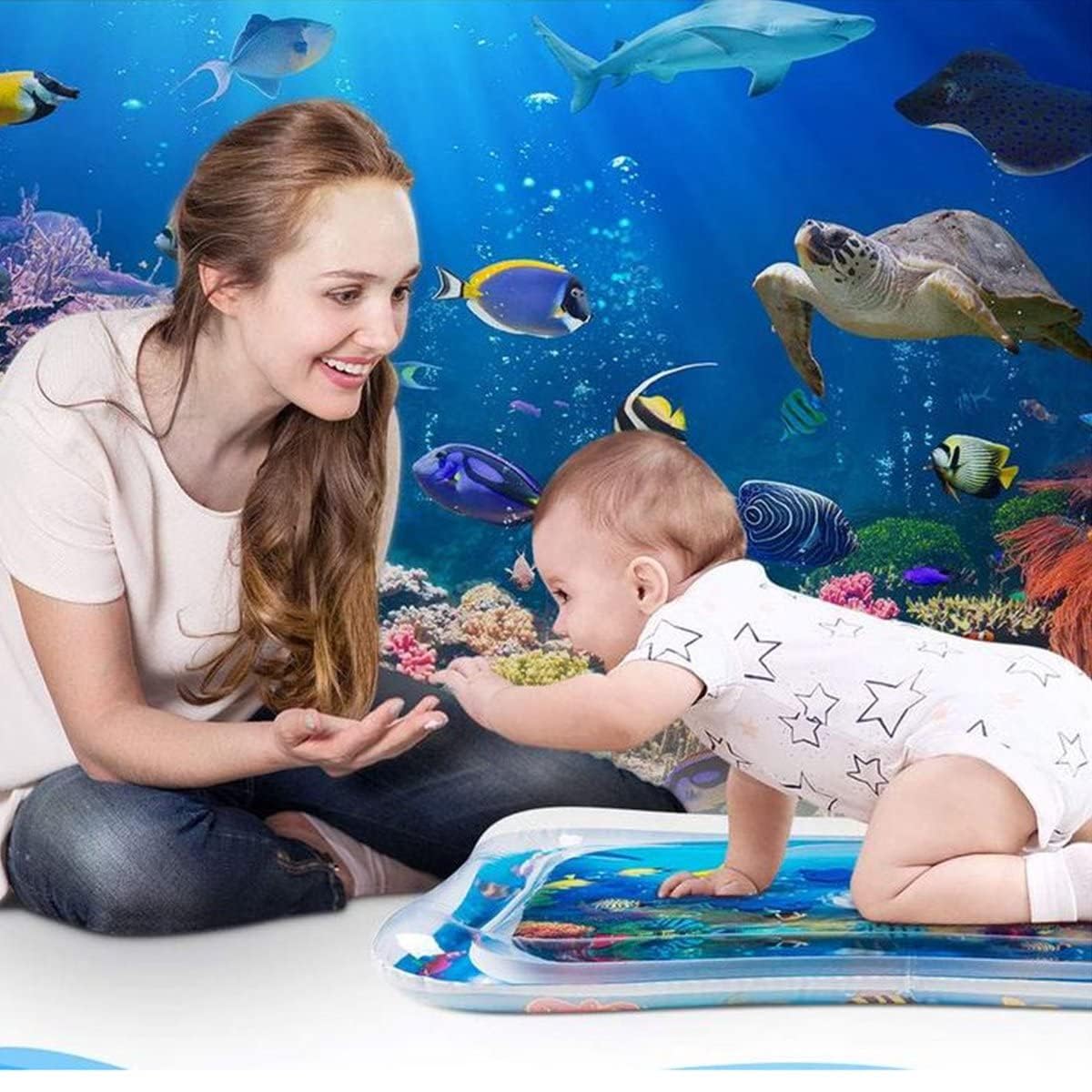 Tapis Eau Bebe Eveil, Tummy Time Tapis d'eau Bébé Gonflable, Tapis Sensoriel Bébé pour tout-petits, Cadeau Bebe Jouet Bebe 3 6 9 12 Mois