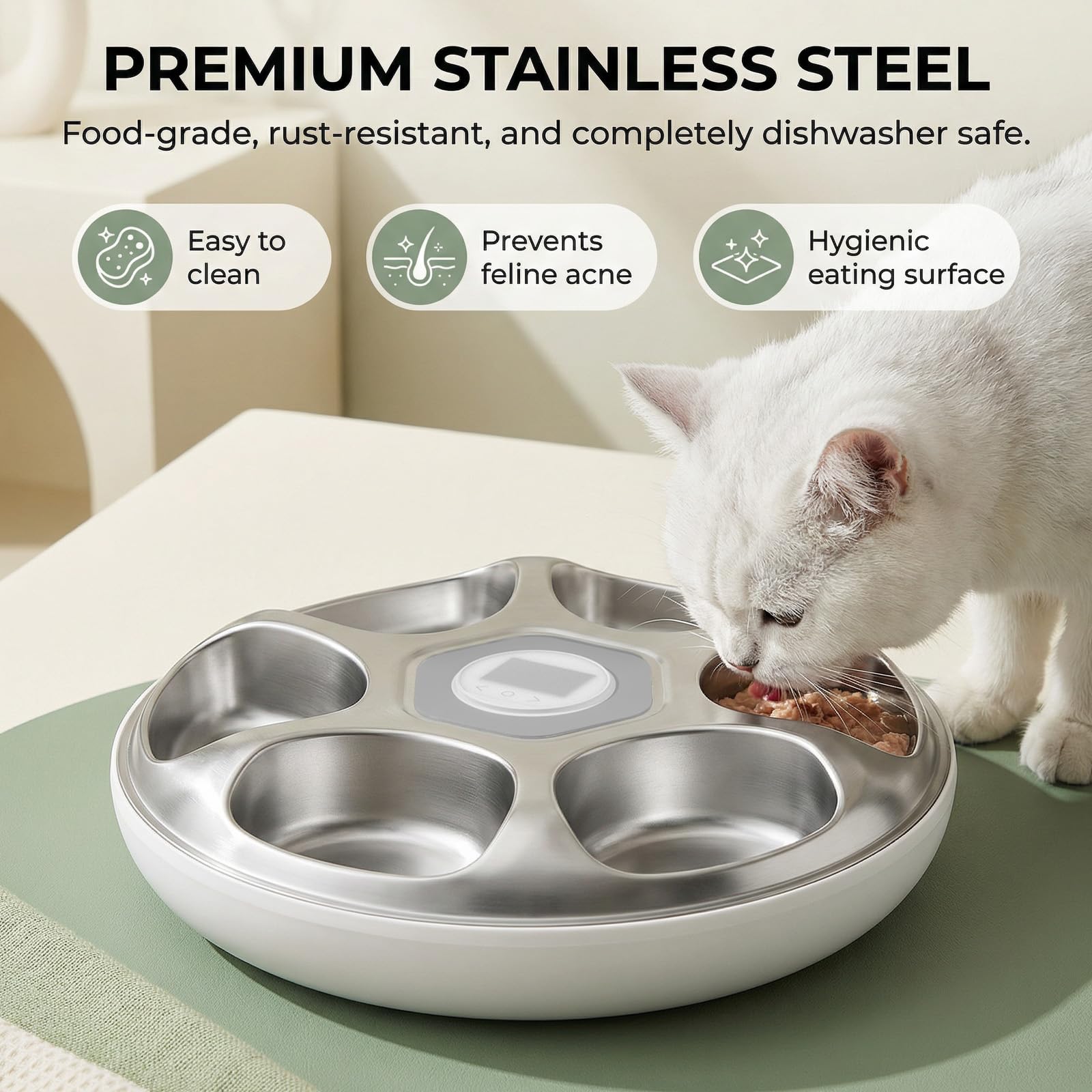 Ownpets Automatic Cat Feeder for Wet Food, with Stainless Steel Tray, 6 Meals Rechargeable Auto Pet Feeder with 2 Ice Packs, Cat Food Dispenser for Cats Small Dogs - image 3